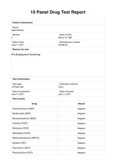 10 Panel Drug Test Report PDF .